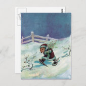 Kaninchen in Wintermäntel und Schneeschuhen Postkarte (Vorne/Hinten)