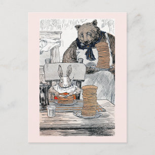 Kaninchen isst Pfannkuchen zum Frühstück Postkarte