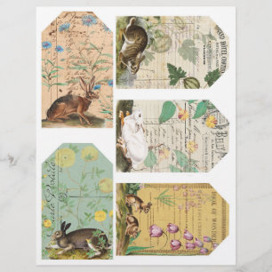 Kaninchen-Journaling-Tags Collage-Blatt