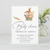 Kaninchen Karotte Blume Kinderdusche Einladung Mäd (Stehend Vorderseite)