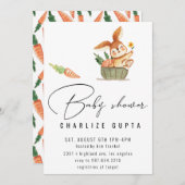 Kaninchen Karotte Blume Kinderdusche Einladung Mäd (Vorne/Hinten)