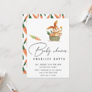 Kaninchen Karotte Blume Kinderdusche Einladung Mäd