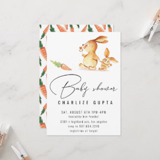 Kaninchen Karotte Blume Kinderdusche Einladung Mäd