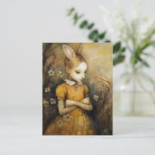 Kaninchen Kind in einem gelben Blumenkleid Postkarte (Stehend Vorderseite)