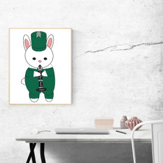 Kaninchen Klarinette Marching Band Grün Weiß Poster