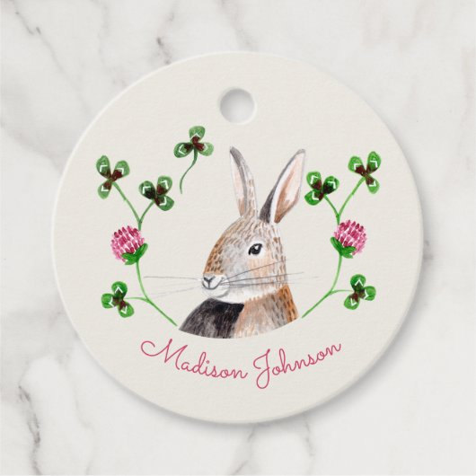 Kaninchen & Klee Geschenkanhänger (Vorderseite)