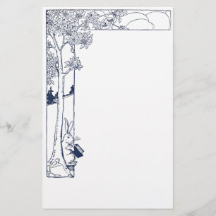 Kaninchen-Lesung unter Baum Briefpapier