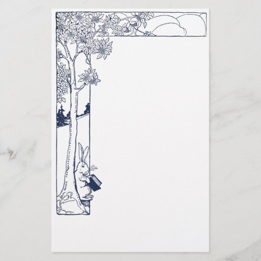 Kaninchen-Lesung unter Baum Briefpapier (Vorderseite)