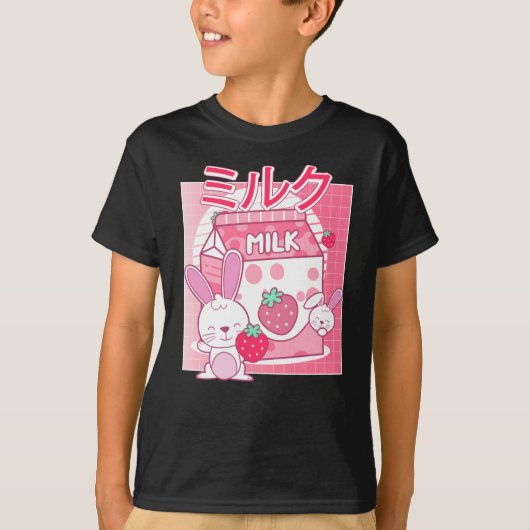 Kaninchen Lieben Erdbeermilch. Kawaii T-Shirt (Vorderseite)