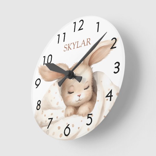 Kaninchen-Mädchen-Beige-Kinderzimmer Runde Wanduhr (Winkel)