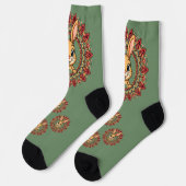 Kaninchen-Mandala Grün Socken (Linkes Detail)