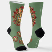 Kaninchen-Mandala Grün Socken (Gewinkelt)