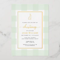 Kaninchen-Mint-Gingham-Tauf-Folie-Einladung