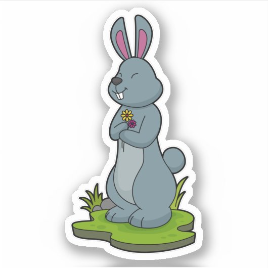 Kaninchen mit Blume Aufkleber (Vorderseite)