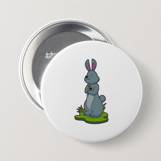 Kaninchen mit Blume Button (Vorne & Hinten)