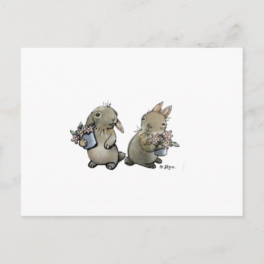 Kaninchen mit Blume Postkarte (Vorderseite)