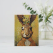 Kaninchen mit Blume Postkarte (Stehend Vorderseite)