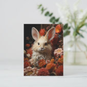 Kaninchen mit Blume Postkarte (Stehend Vorderseite)