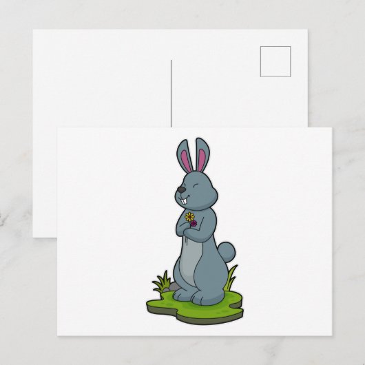 Kaninchen mit Blume Postkarte (Vorne/Hinten)