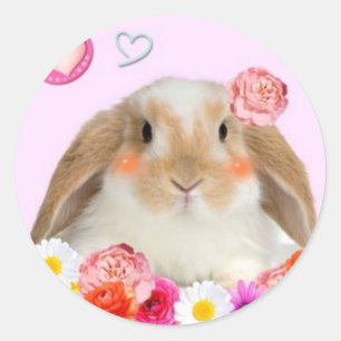 Kaninchen mit Blume Runder Aufkleber