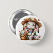 Kaninchen mit Blumen Button (Vorne & Hinten)
