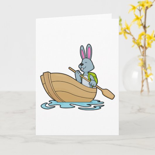 Kaninchen mit Boot & Paddle Karte (Gelbe Blume)
