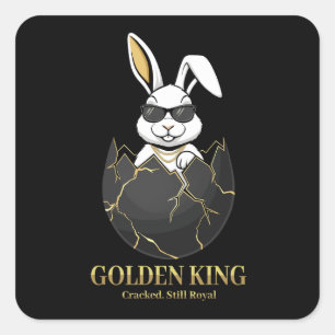 Kaninchen mit cooler Brille, Gold, rissig, königli Quadratischer Aufkleber