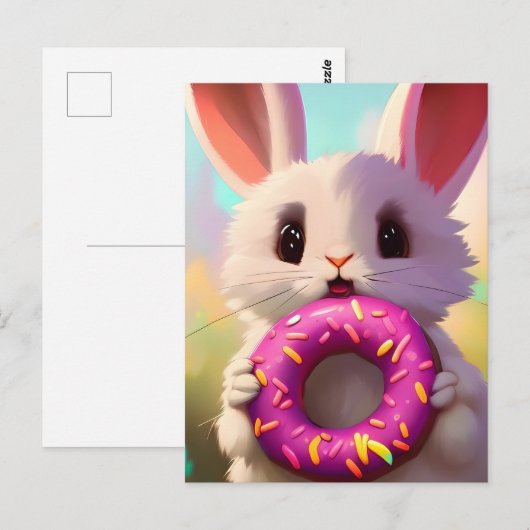 Kaninchen mit Doughnut Postkarte (Vorne/Hinten)