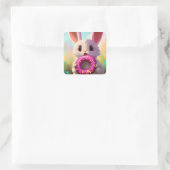 Kaninchen mit Doughnut Quadratischer Aufkleber (Tasche)