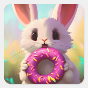 Kaninchen mit Doughnut Quadratischer Aufkleber