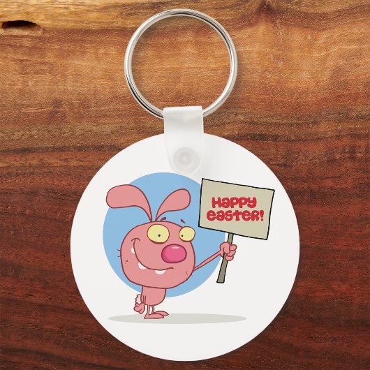 Kaninchen mit einem glücklichen Ostersigne-Schlüss Schlüsselanhänger