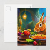 Kaninchen mit einer Schüssel Spaghetti Postkarte (Vorne/Hinten)