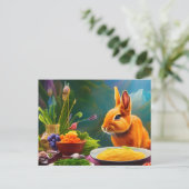Kaninchen mit einer Spaghetti-Schüssel Postkarte (Stehend Vorderseite)