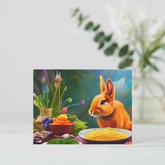 Kaninchen mit einer Spaghetti-Schüssel Postkarte (Stehend Vorderseite)