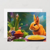 Kaninchen mit einer Spaghetti-Schüssel Postkarte (Vorne/Hinten)