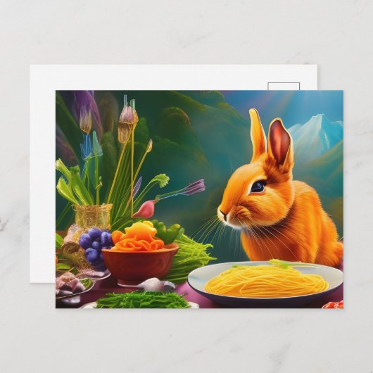 Kaninchen mit einer Spaghetti-Schüssel Postkarte (Vorne/Hinten)