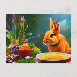 Kaninchen mit einer Spaghetti-Schüssel Postkarte