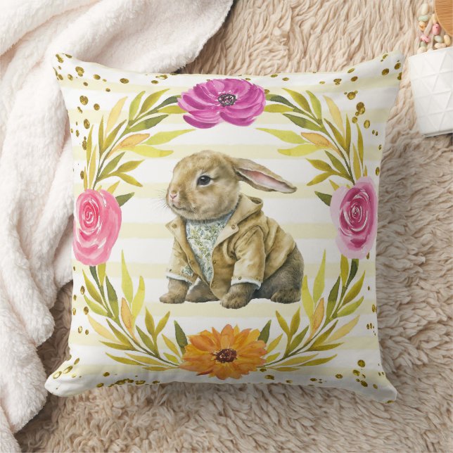 Kaninchen mit Frühlingsblumen Kissen (Decke)