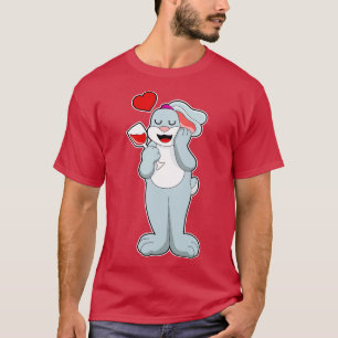 Kaninchen mit Glas Wein Herz T-Shirt