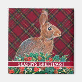Kaninchen mit Holly Berries und Kariert anpassbar Magnet
