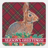 Kaninchen mit Holly Berries und Kariert Quadratischer Aufkleber (Vorderseite)