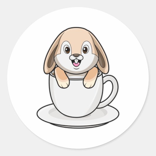 Kaninchen mit Kaffee-Cup Runder Aufkleber (Vorderseite)