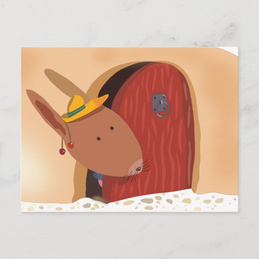 Kaninchen mit Kirschpostkarte, helle Beige Postkarte (Vorderseite)