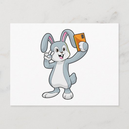 Kaninchen mit Mobiltelefon Postkarte (Vorderseite)
