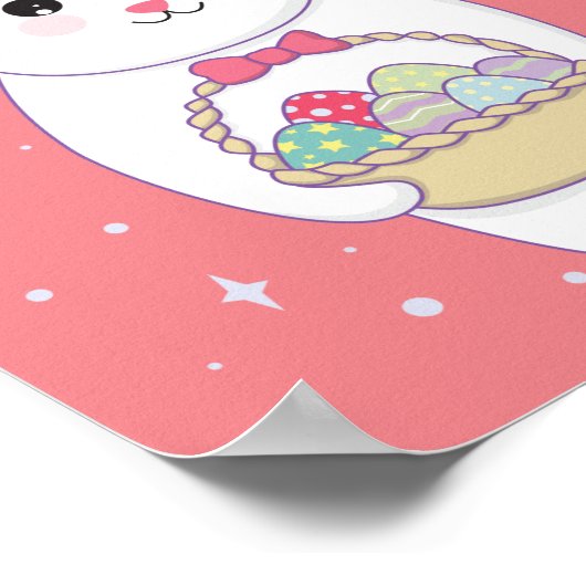 Kaninchen mit Ostereikorb Poster (Ecke)