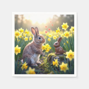 Kaninchen mit Osterglocken für den Osterhasen aus  Serviette