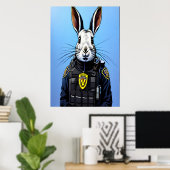 Kaninchen mit Polizeiuniform | AI Art Poster (Heimbüro)