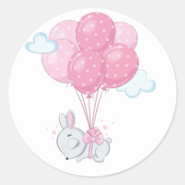 Kaninchen mit rosa Balloons Runder Aufkleber
