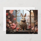 Kaninchen mit rosa Blume Postkarte (Vorne/Hinten)