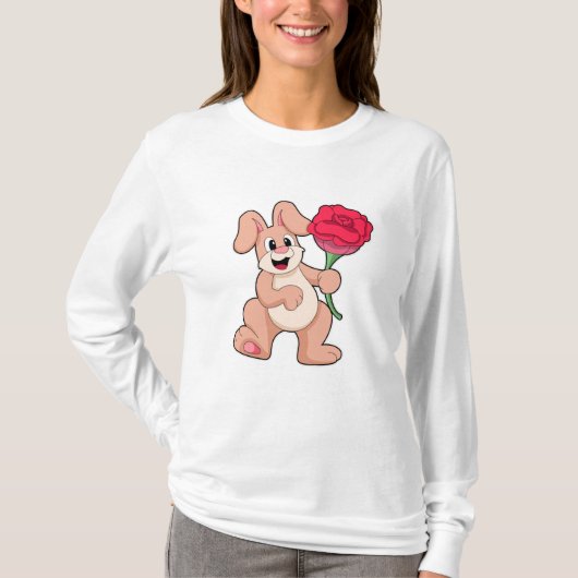 Kaninchen mit rote Rose T-Shirt (Vorderseite)